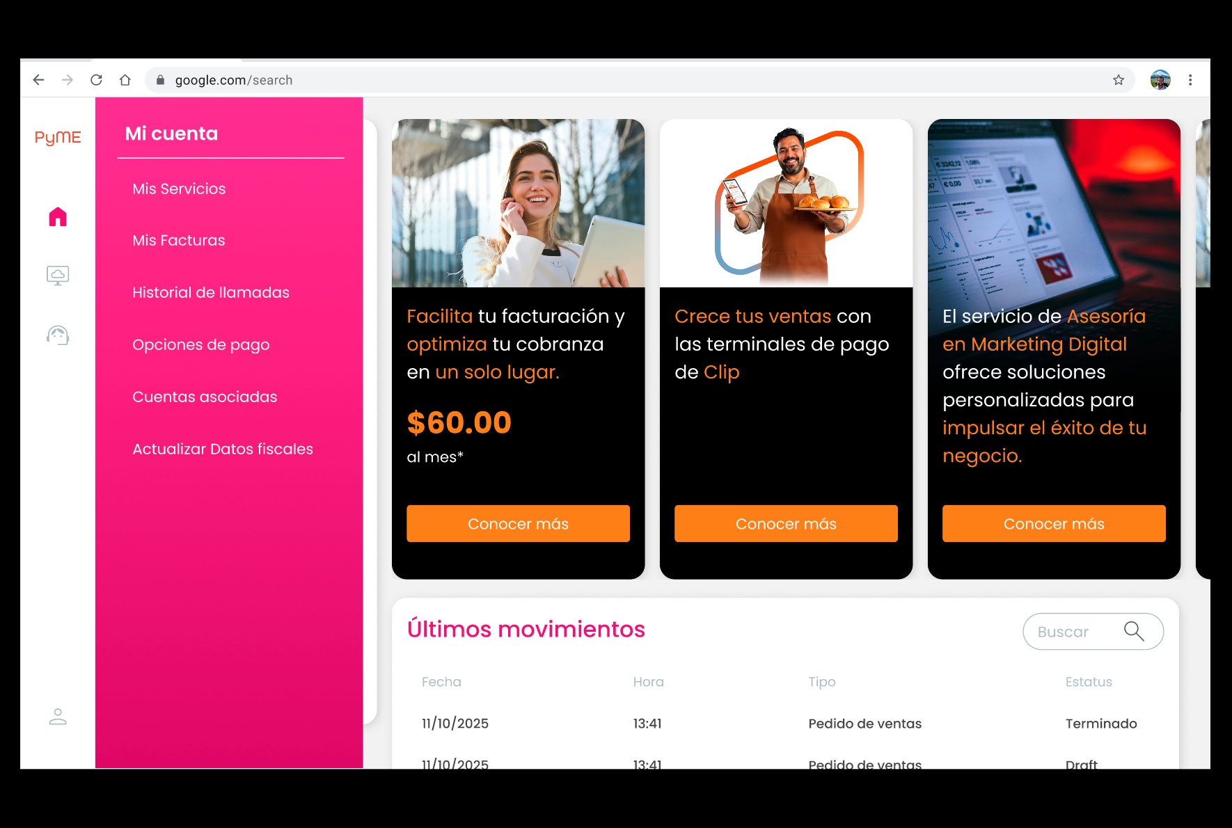 Portal PyME: productos y movimientos